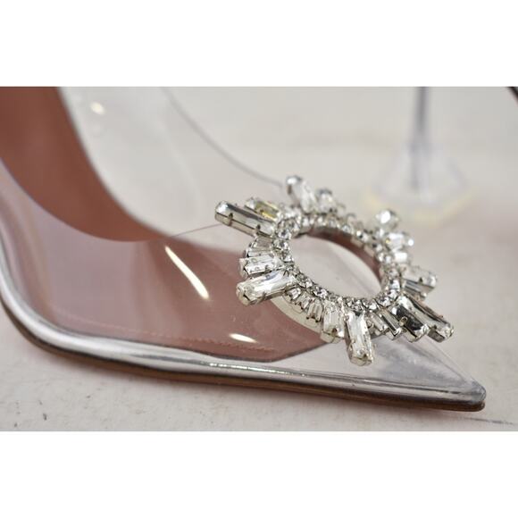 Amina Muaddi 95 Begum Pump PVC Clear Transparent Glass Crystal Sandal Heel 36 - Picture 8 of 16